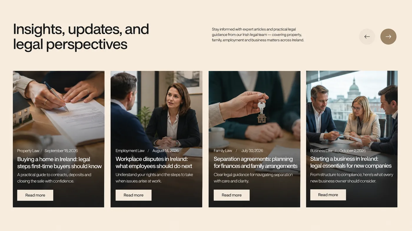 Solicitor website mockup 4 — Insights & articles — SEO-ready blog listing